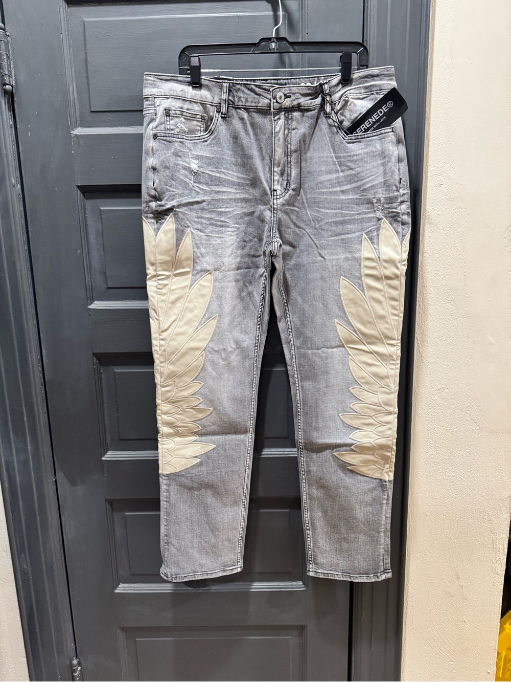 Serenede “Jibriel” Men’s Jeans with Cream Wing Appliqué deadstock streetwear